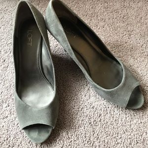 Gray suede wedge heels